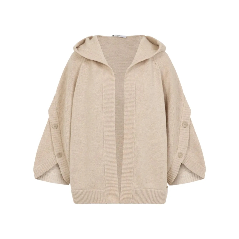 Max Mara Pullover Hooded Sweater With Button-Detail Sleeves In Wool- Neutrals