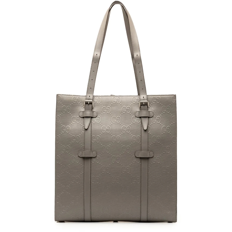 Gucci Shopper GG Embossed Leather Vertical Tote grau