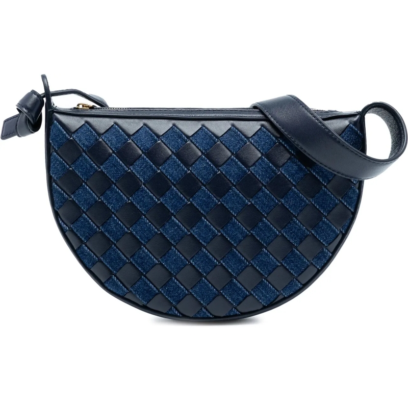 Bottega Veneta Schultertasche Mini Leather and Denim Intrecciato Sunrise Hobo blau