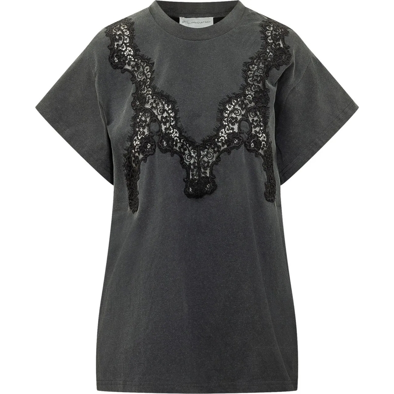Stella McCartney T-shirt T-shirt con Inserto in Pizzo dunkelgrau