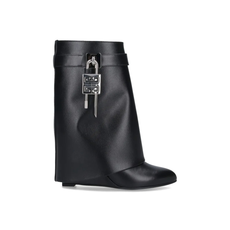 Givenchy Bottes Draped Design Black Boots With Pointed Toe And Sig Black