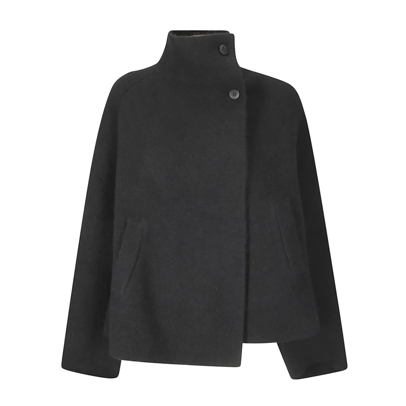 BOBOUTIC Veste de transition Soft Fabric Double-Breasted Jacket With High Colla Black