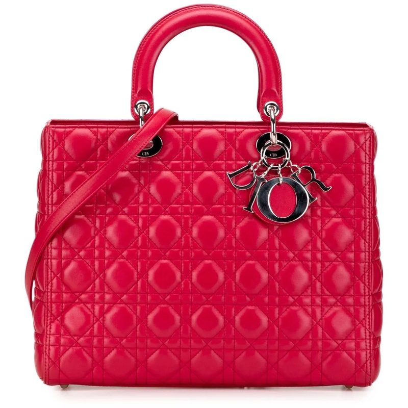 Christian Dior Schultertasche Large Lambskin Cannage Lady Dior rot