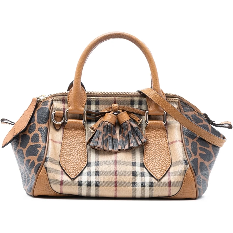 Burberry Schultertasche Small Haymarket Check Coated Canvas Animal Print B braun