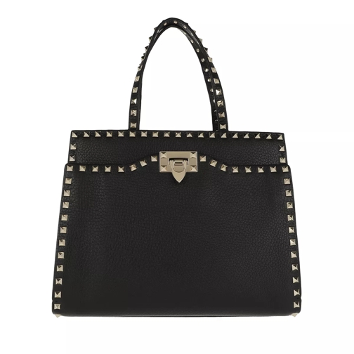 Valentino Garavani Rockstud Medium Double Handle Bag Leather Black Rymlig shoppingväska