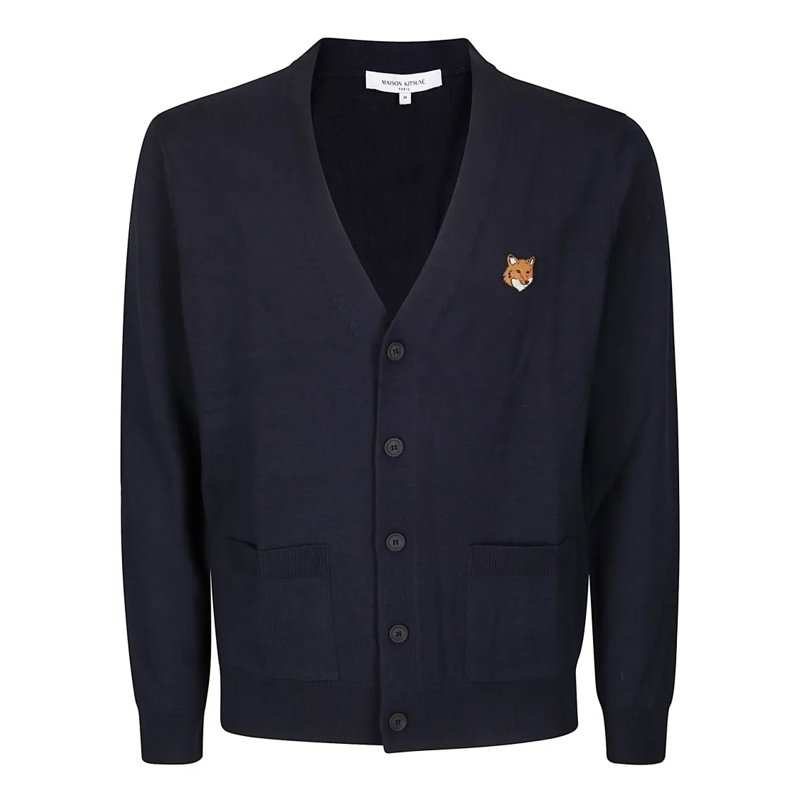 Maison Kitsune Strickjacke Fox Head Merino Regular Cardigan Black