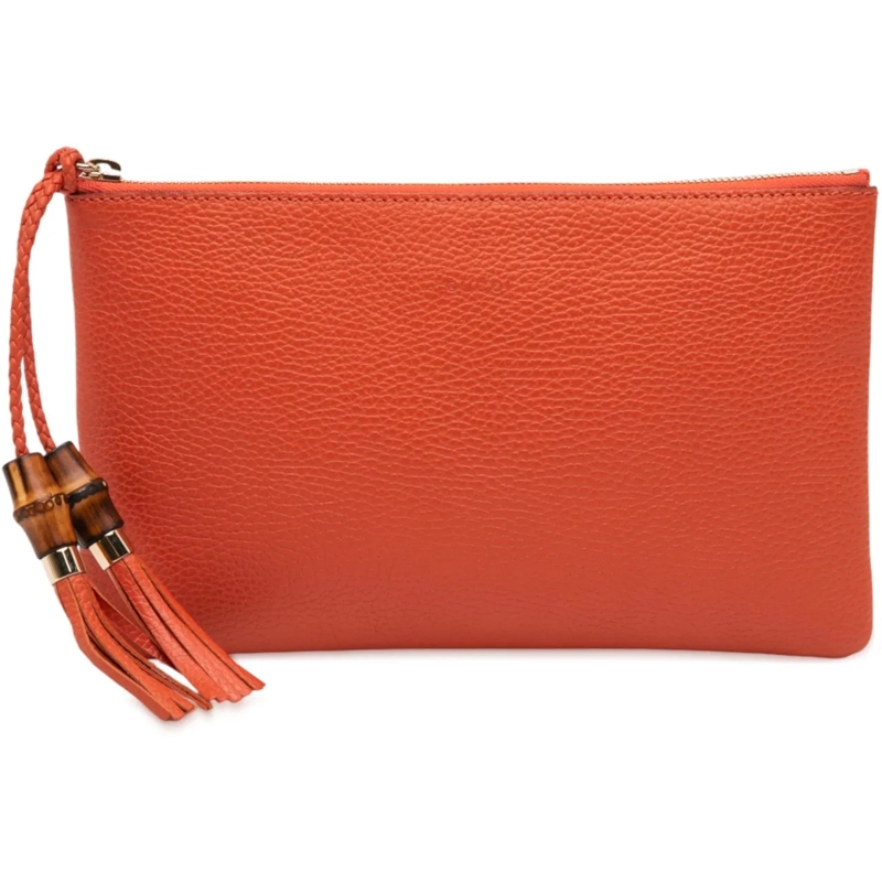 Gucci Pochette Calfskin Bamboo Clutch orange