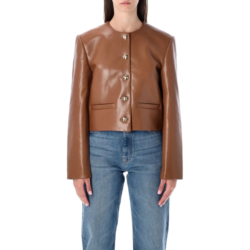 Anine Bing Leren jas Cropped Leather Jacket Cognac Brown