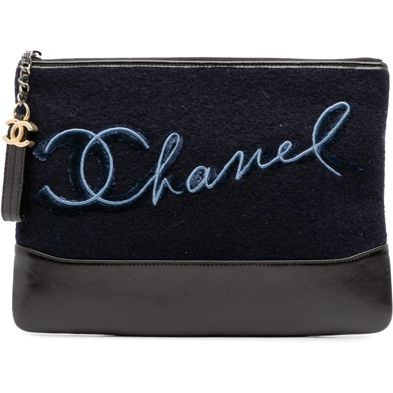 Chanel Pochette Paris-Hamburg Wool Embroidered Gabrielle Clutch blau
