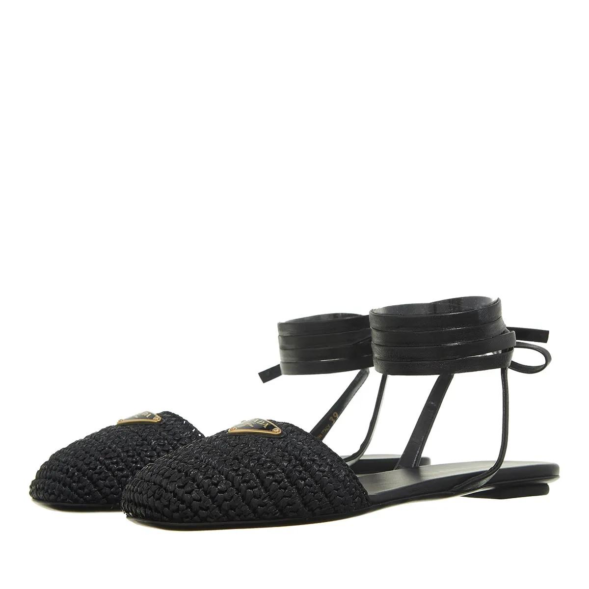 Prada Logo Plaque Tie Fastened Sandals Black Sandal