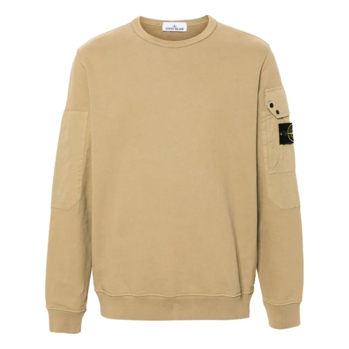 Stone Island Compass-Badge Beige Cotton Sweater Brown Tröja