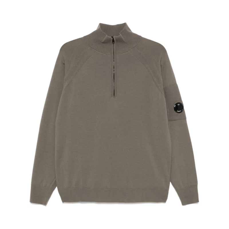CP Company Pullover Lens-Detailed Olive Green Sweater Green