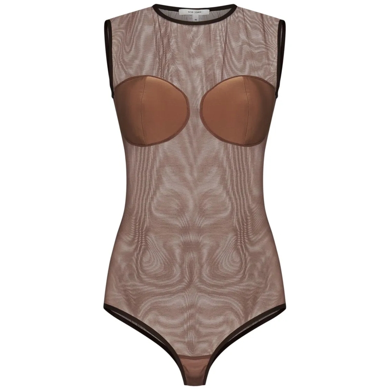 Nensi Dojaka  Structured Cups Fitted Brown Bodysuit Brown