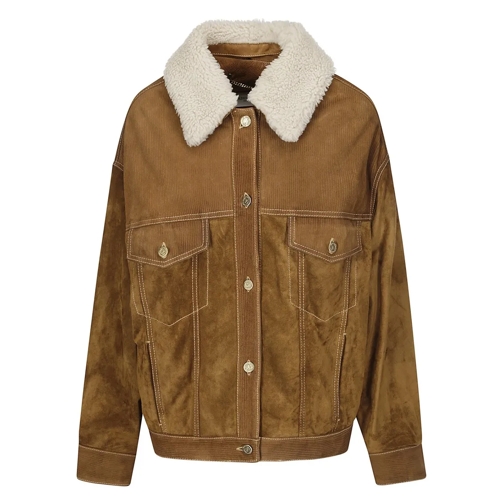 Golden Goose Leren jassen Leather Jacket With Corduroy Details Brown