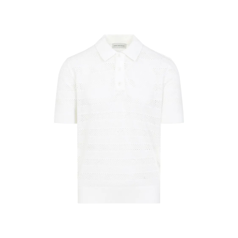 Dries Van Noten Polohemd Textured White Polo Shirt With Classic Collar White