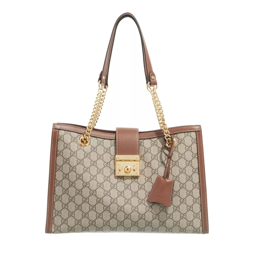 Gucci Medium Padlock GG Shoulder Bag Beige and Brown Shopping Bag