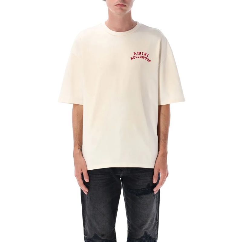 Amiri T-shirt Hollywood Motif Ivory Red Oversized T-Shirt Neutrals