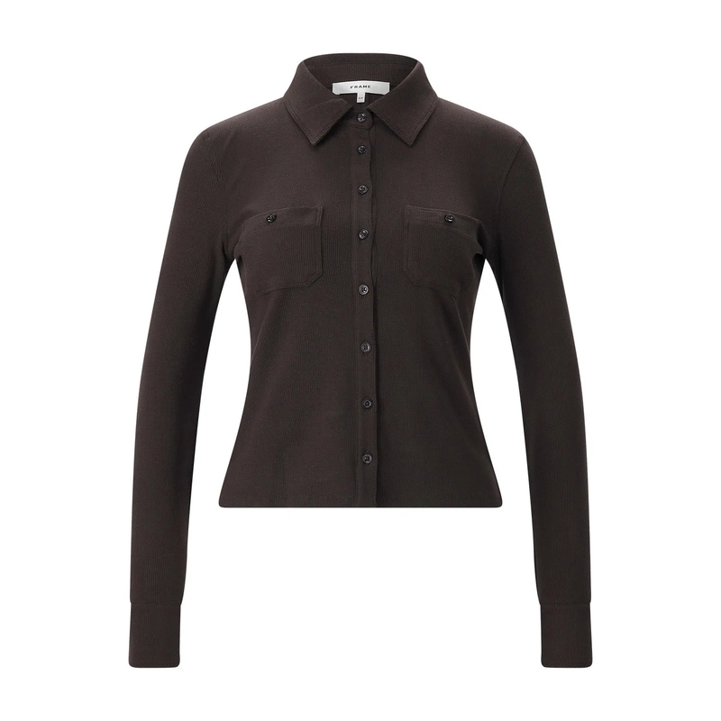 FRAME Bluse Langarm Poloshirt braun