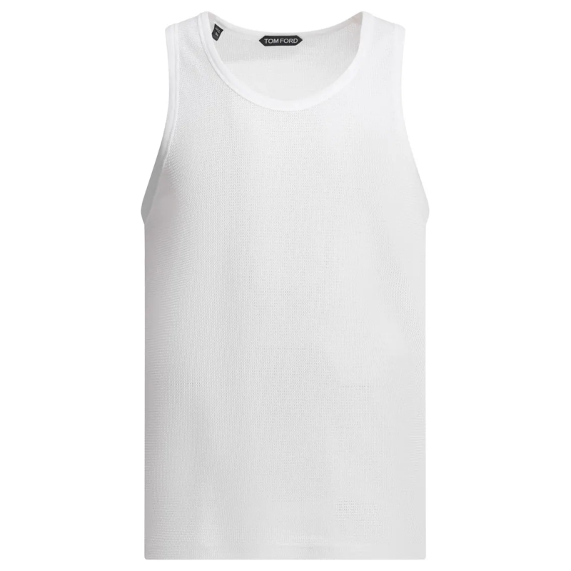 Tom Ford T-shirt Textured Cotton Sleeveless Top With Round Neckline White
