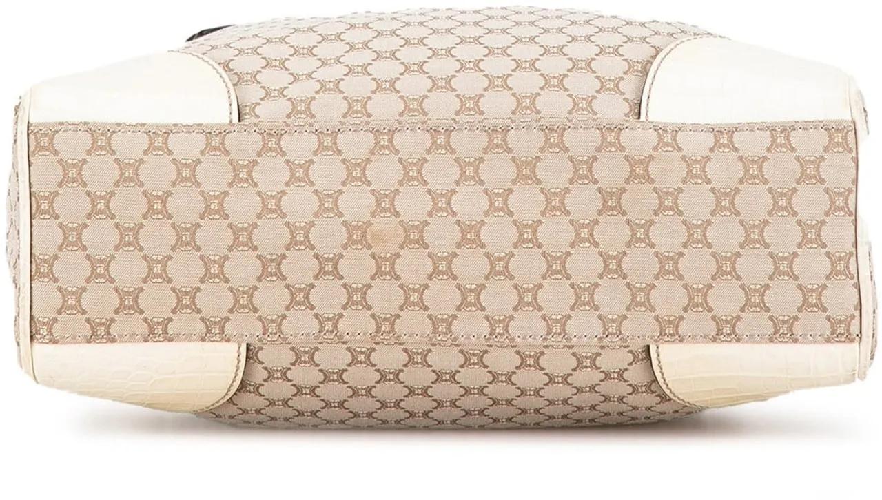 Celine Shoppers Embossed Leather-Trimmed Macadam Canvas Tote in bruin
