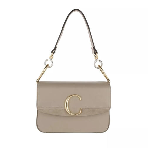 Chloé Double Carry Small Shoulder Bag Leather Motty Grey Borsetta a tracolla