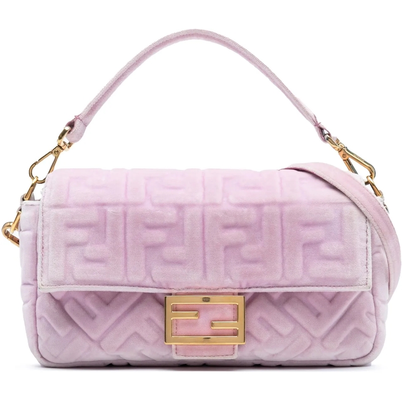 Fendi Sac à bandoulière Zucca Embossed Velvet Baguette Satchel rose