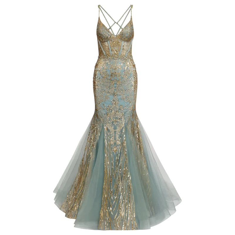 Kraimod Abendkleid Elegantes Abendkleid mit tiefem V-Ausschnitt und s türkis-gold