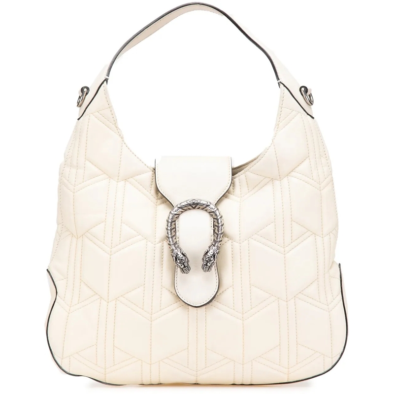 Gucci Schultertasche Quilted Leather Dionysus Web Hobo weiß