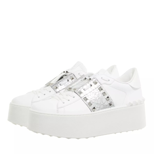 Valentino Garavani Rockstud Untitled Flatform Trainer In Calfskin Silver plattform sneaker