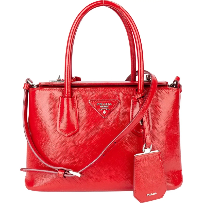 Prada Sac à bandoulière Prada Red Patent Leather Galleria Turnlock Handbag rot