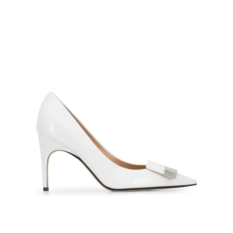 sergio rossi Escarpins Pointed Toe Leather Pumps With Patent Finish White