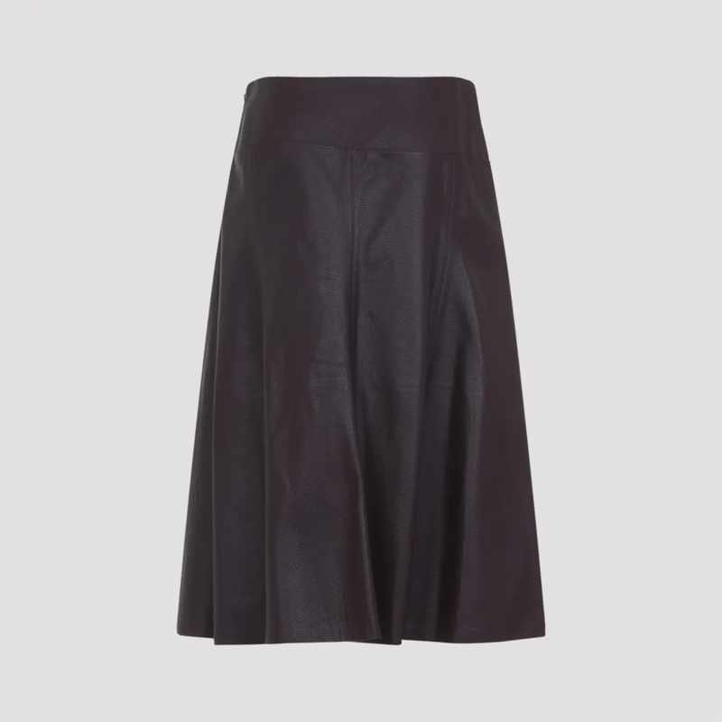 Alaia Midirok Knee-Length Lamb Leather Skirt With Flared Silhoue Black
