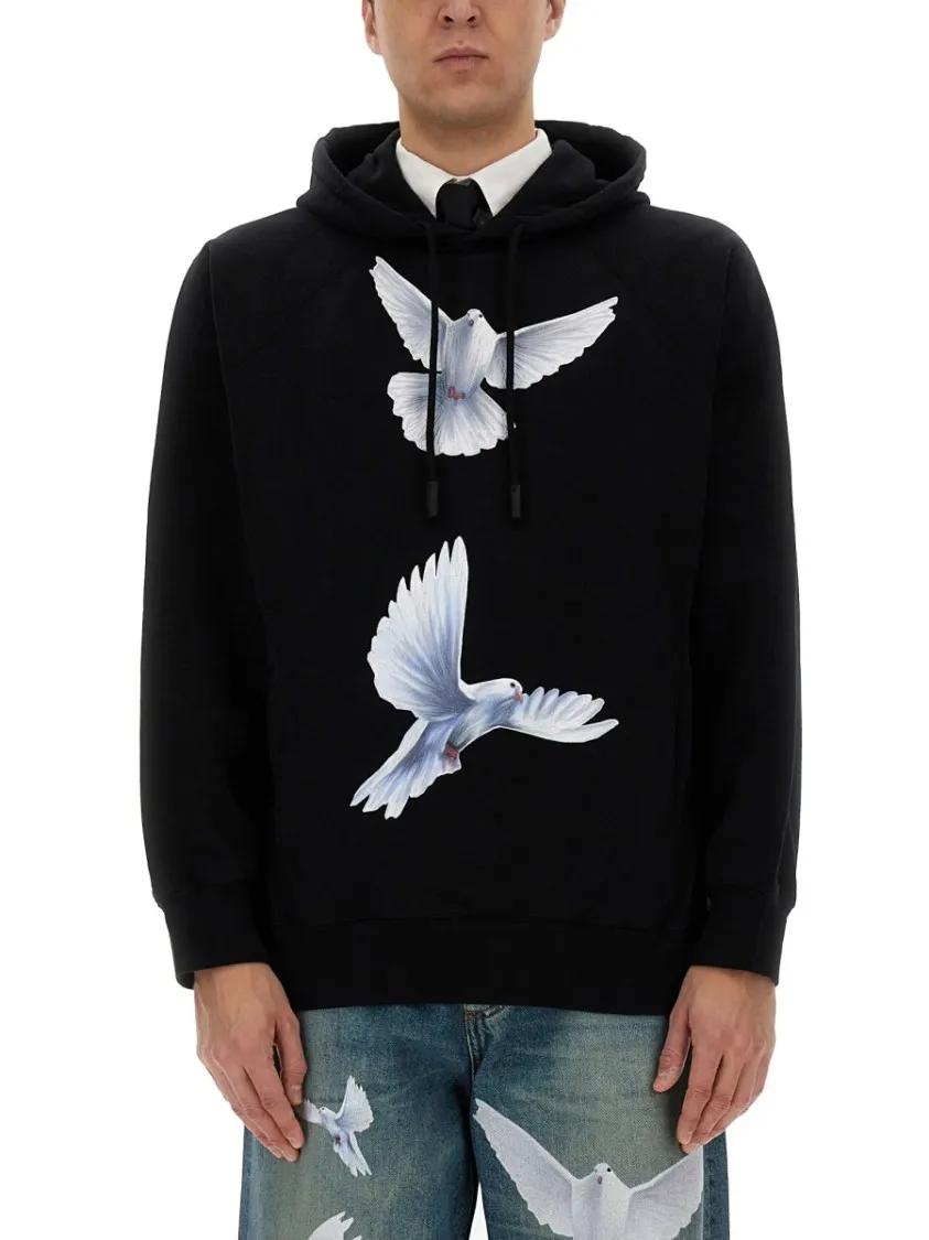 Thumbnail - 3.Paradis - Black Hoodie With Artistic Dove Prints - Größe L - schwarz