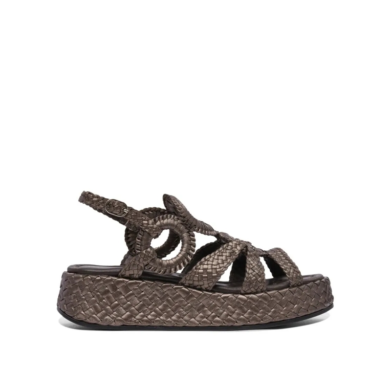 Pons Quintana Sandalen Brown Woven Platform Sandals With Circular Accent Brown