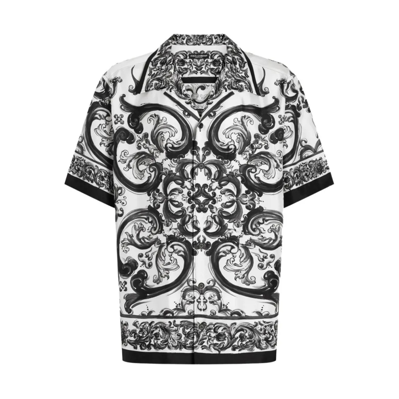 Dolce&Gabbana Hemd Silk Twill Hawaii Shirt With Maiolica Print Grey