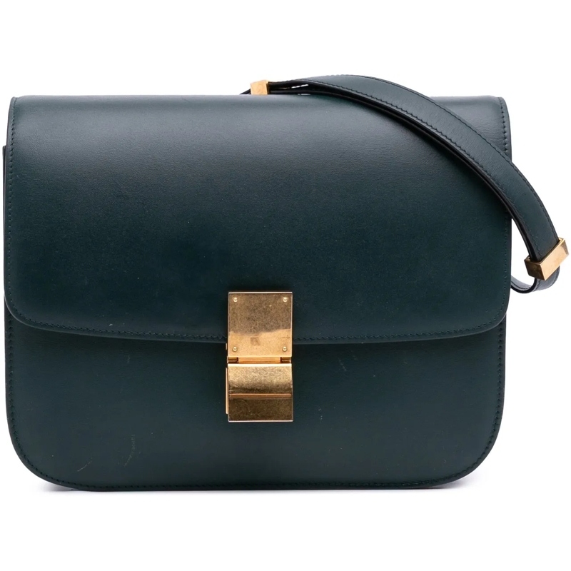 Celine Schultertasche Medium Calfskin Classic Box grün