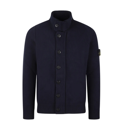 Stone Island Lambswool Zip Knit Cardigan Blue Strickjacke