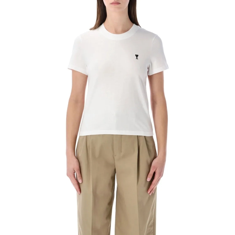 AMI Paris T-Shirt Cropped T-Shirt With Iconic Heart Embroidery White
