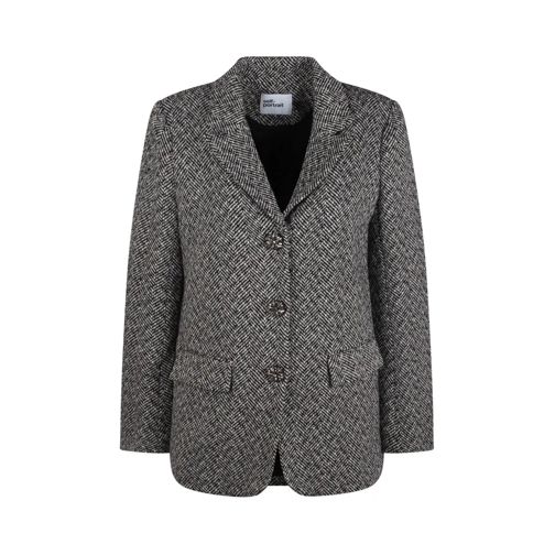 Self Portrait Blazer Herringbone Tweed Blazer Grey