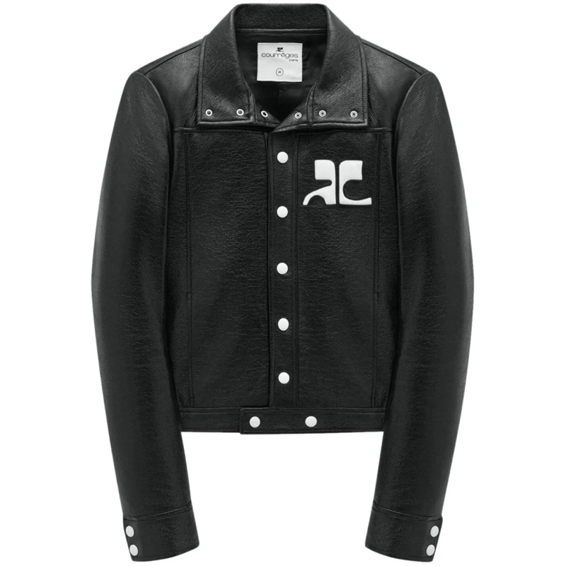 Courrèges Leren jas Logo-Patch Faux-Leather Jacket With Structured Col Black