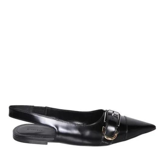 Thumbnail - Glossy Leather Flat Slingbacks With A Sharp Pointe - Gr. 37 (EU) - in Schwarz