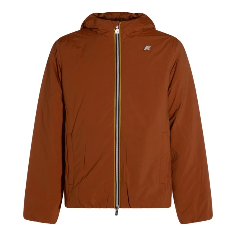 K-Way  Brown Jacket With Multicolor Trim And Hoodie Orange