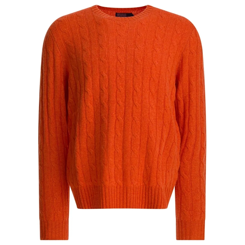 Polo Ralph Lauren Pullover Cable-Knit Cashmere Sweater With Classic Crew Neck Orange