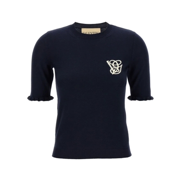 Tシャツ・カットソー Valentino Garavani Vg Embroidery Top Valentino Garavani Vg Embroidery Top Blue | T-shirts