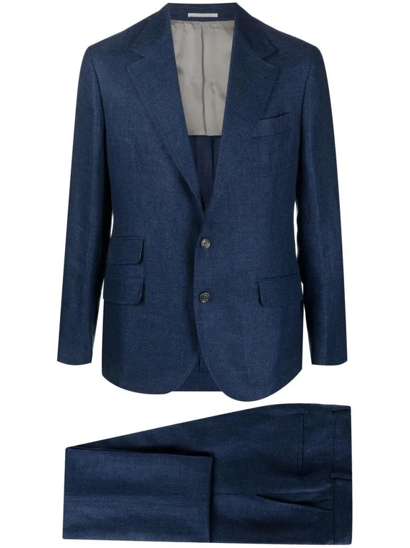 Thumbnail - Brunello Cucinelli - Navy Blue Cotton Tailored Suit - Größe 54 - blue