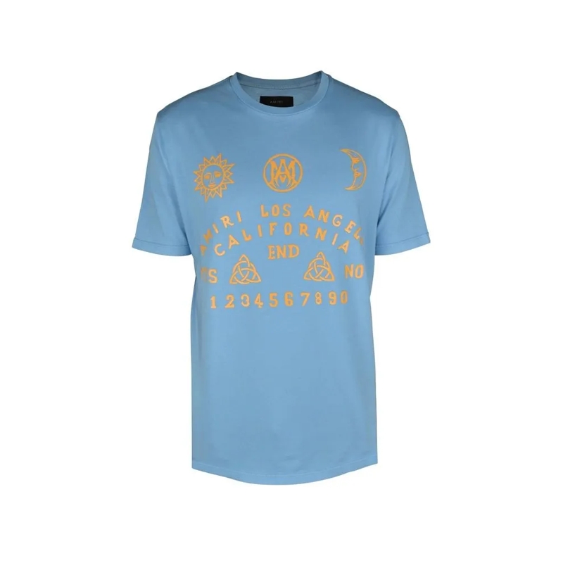 Amiri T-shirt Light Blue Cotton T-Shirt With Graphic Prints Blue