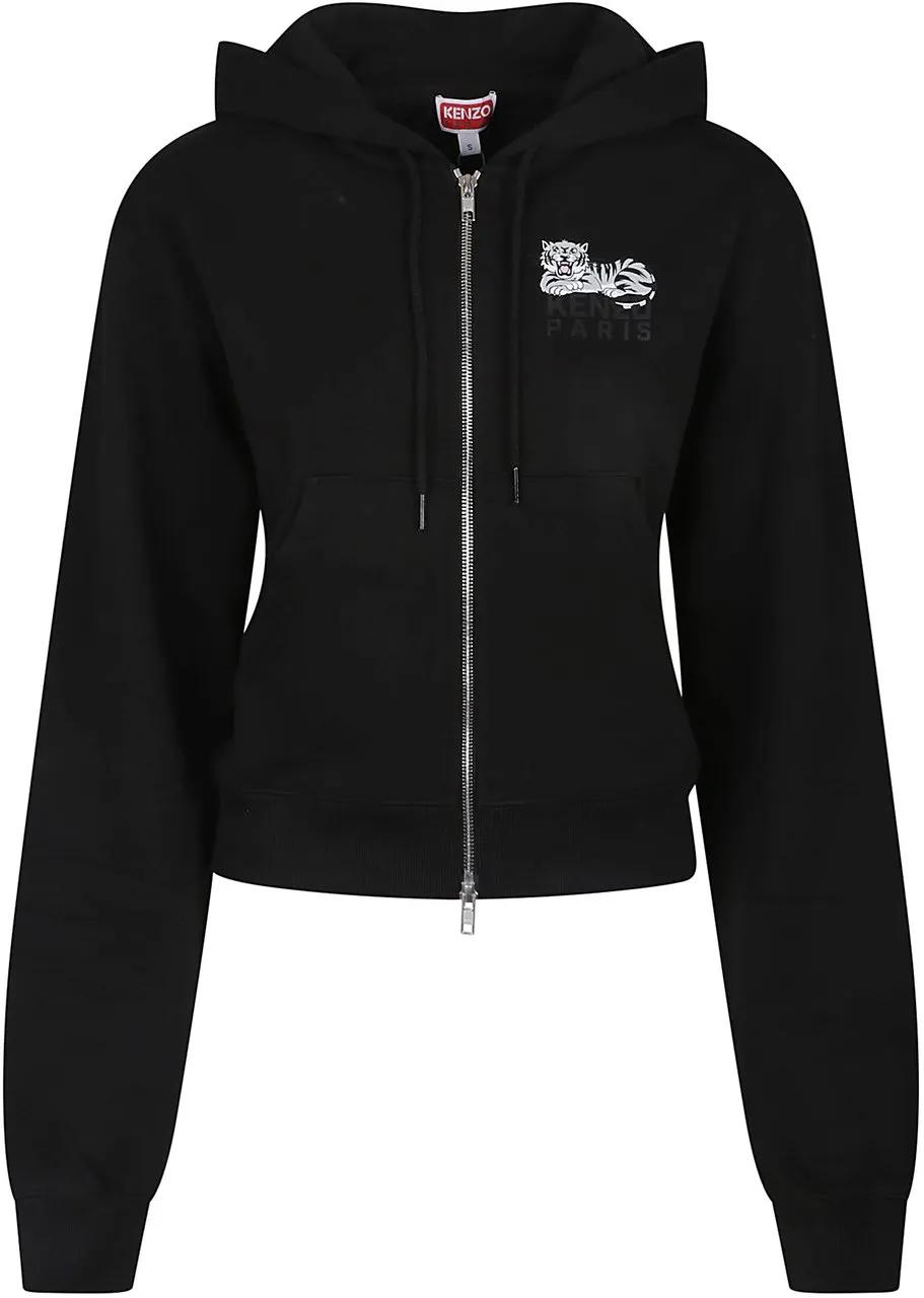 Thumbnail - Kenzo - Happy Tiger Short Zip Up Sweatshirt Black - Größe M - schwarz