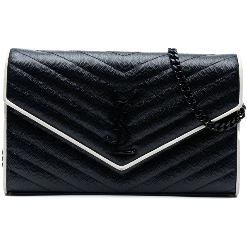 Saint Laurent Schultertasche Grain De Poudre Matelasse Chevron Monogram Chain W schwarz