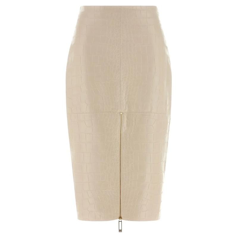 Elisabetta Franchi Jupe midi Croc Print Leather-Effect Longuette Midi Skirt Neutrals