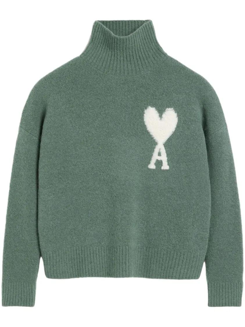 AMI Paris - Funnel Neck Sweater - Größe L - grün